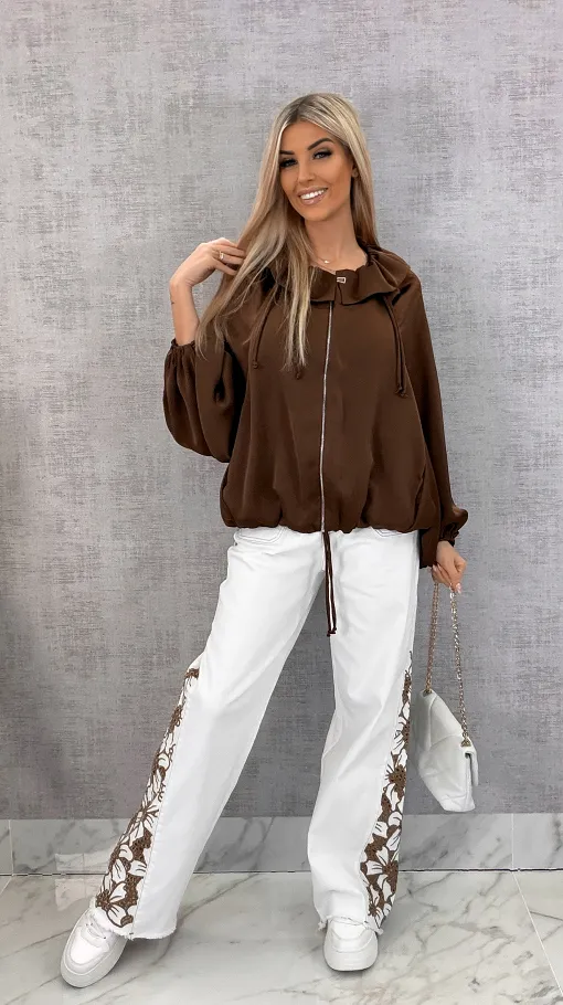 Satynowa elegancka bomberka na zamek BRĄZOWA - R462A