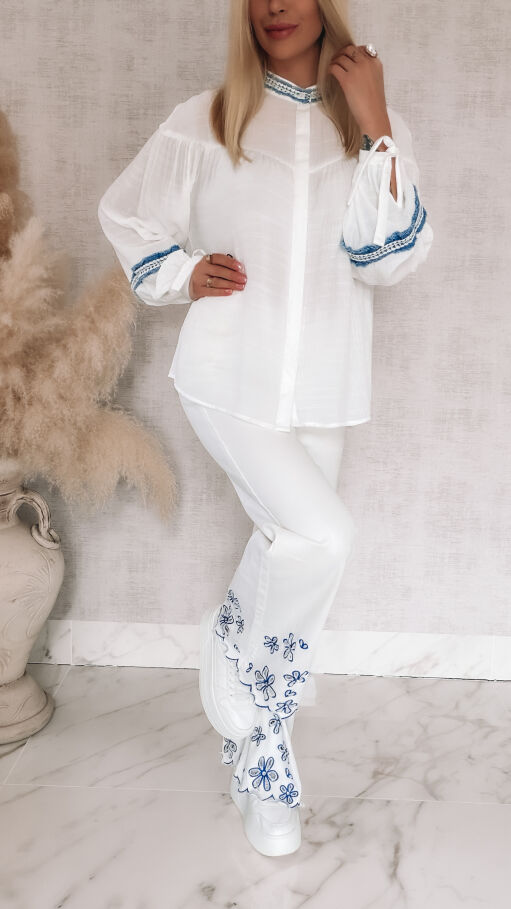 Oryginalna biała koszula z jeansowymi akcentami ONE SIZE - R844