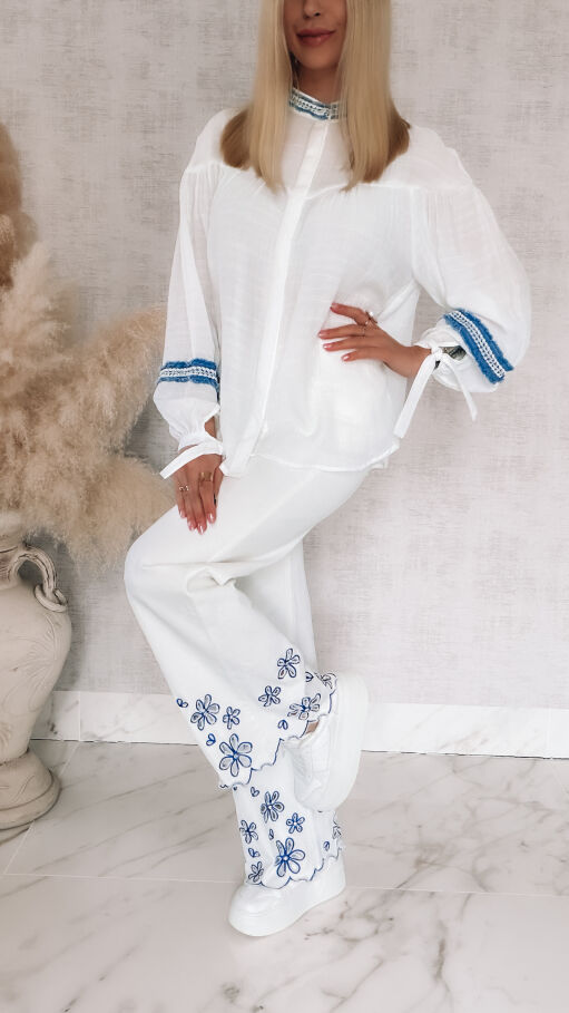 Oryginalna biała koszula z jeansowymi akcentami ONE SIZE - R844