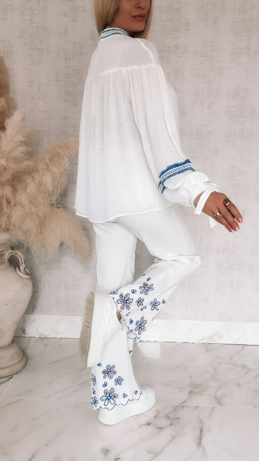 Oryginalna biała koszula z jeansowymi akcentami ONE SIZE - R844