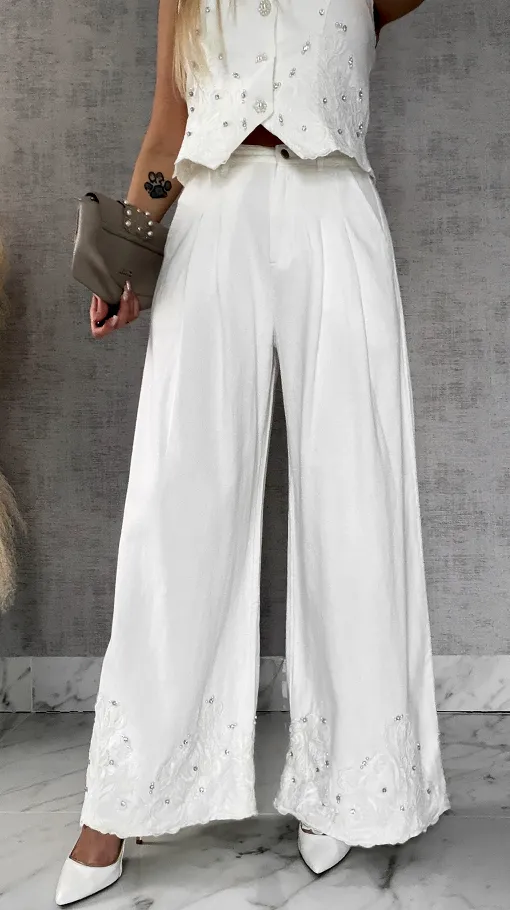 Ekskluzywny biały komplet jeansowy kamizelka + spodnie WHITE JEANS - R633