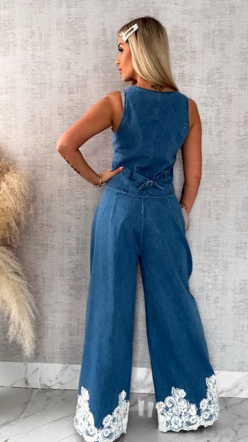 Ekskluzywny komplet jeansowy kamizelka + spodnie BLUE JEANS - R633A