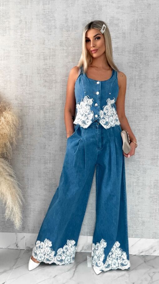 Ekskluzywny komplet jeansowy kamizelka + spodnie BLUE JEANS - R633A