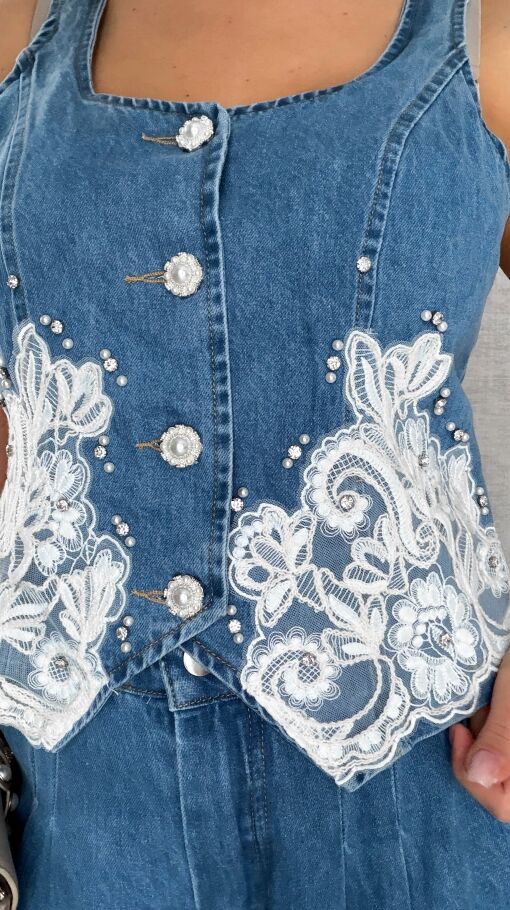 Ekskluzywny komplet jeansowy kamizelka + spodnie BLUE JEANS - R633A