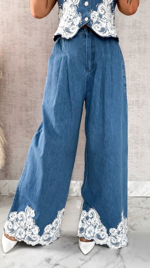 Ekskluzywny komplet jeansowy kamizelka + spodnie BLUE JEANS - R633A