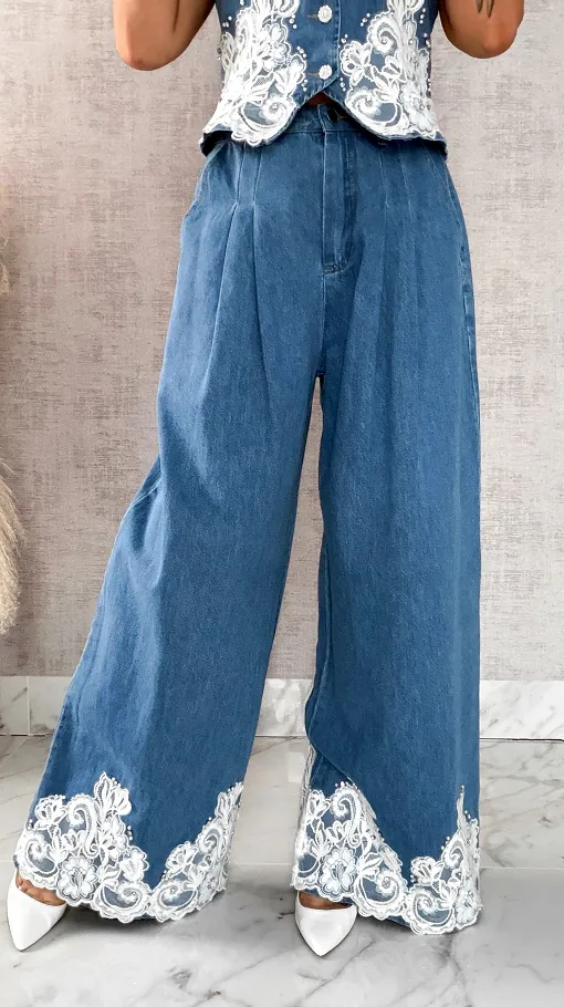 Ekskluzywny komplet jeansowy kamizelka + spodnie BLUE JEANS - R633A