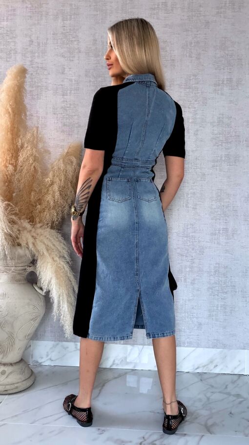 Jeansowa sukienka BLUE z czarnymi wstawkami ONE SIZE - R573