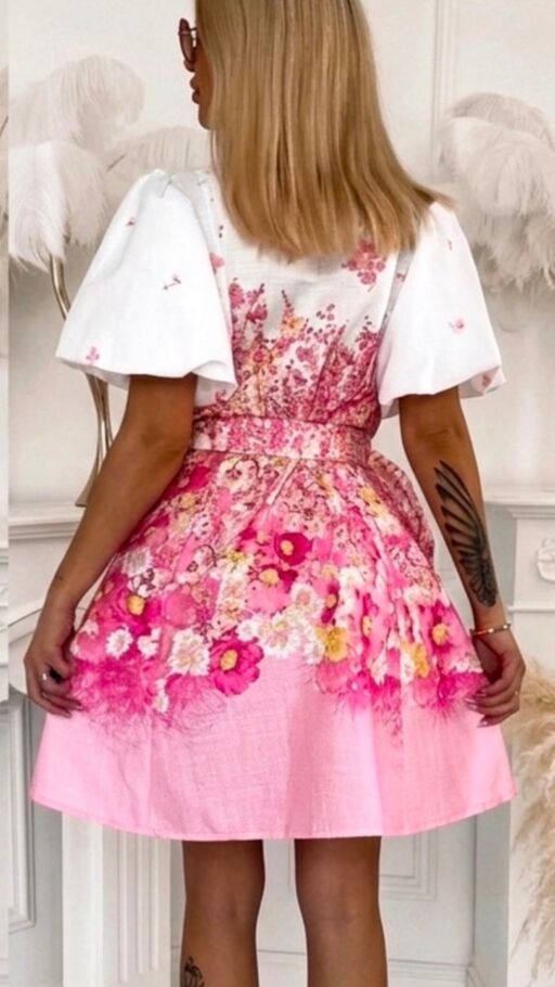 Idealna kwiatowa sukienka zapinana na guziki BAWEŁNA i LEN - R753