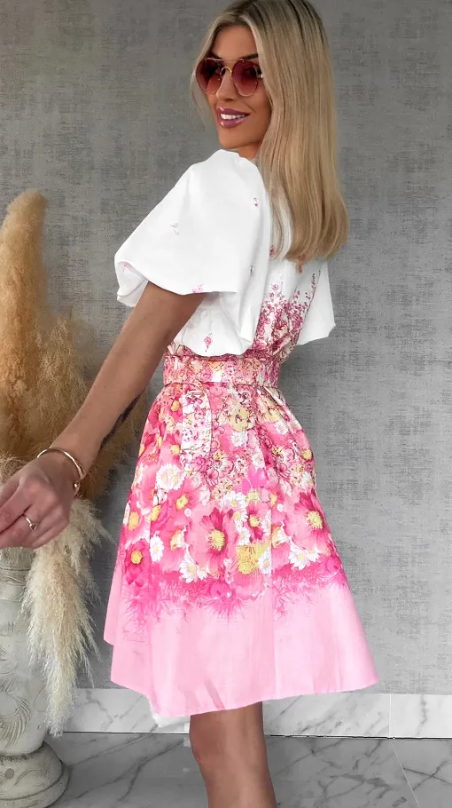 Idealna kwiatowa sukienka zapinana na guziki BAWEŁNA i LEN - R753