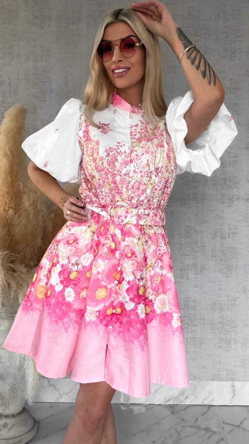 Idealna kwiatowa sukienka zapinana na guziki BAWEŁNA i LEN - R753