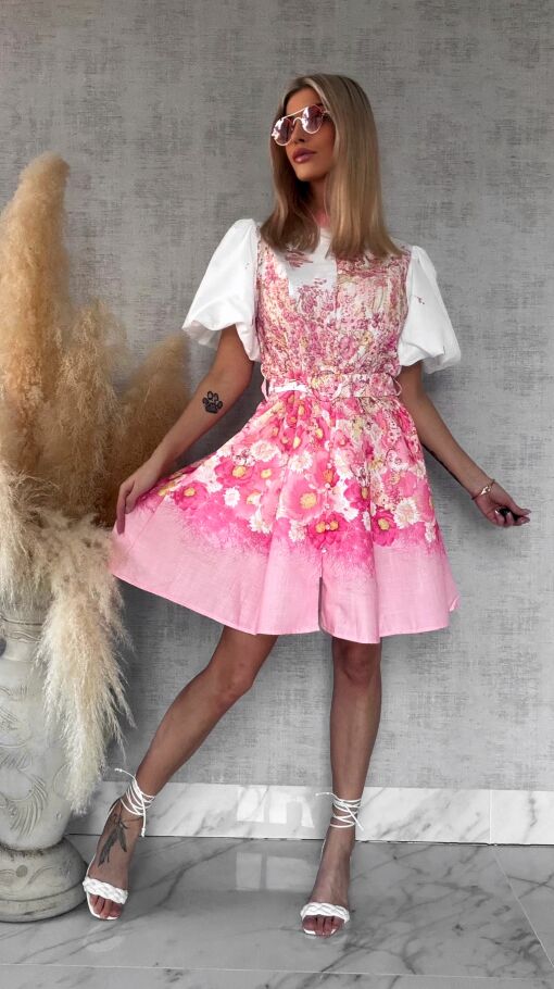 Idealna kwiatowa sukienka zapinana na guziki BAWEŁNA i LEN - R753