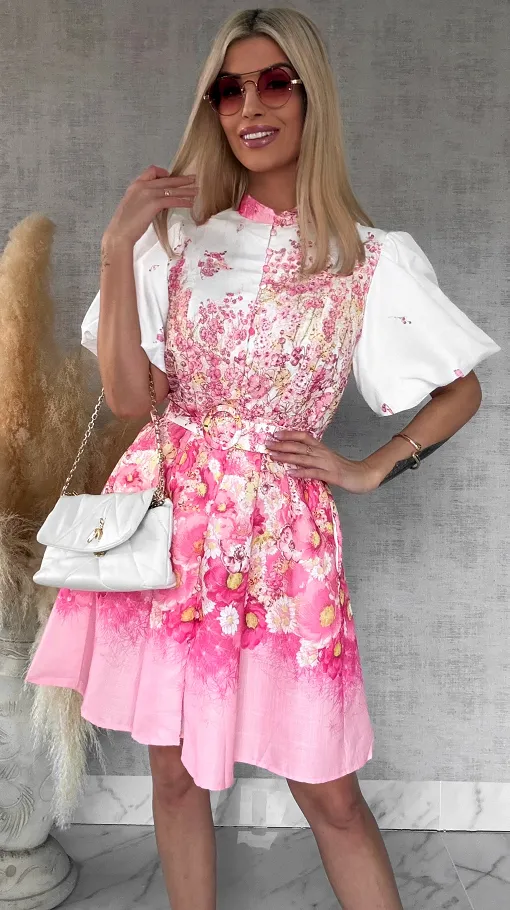 Idealna kwiatowa sukienka zapinana na guziki BAWEŁNA i LEN - R753