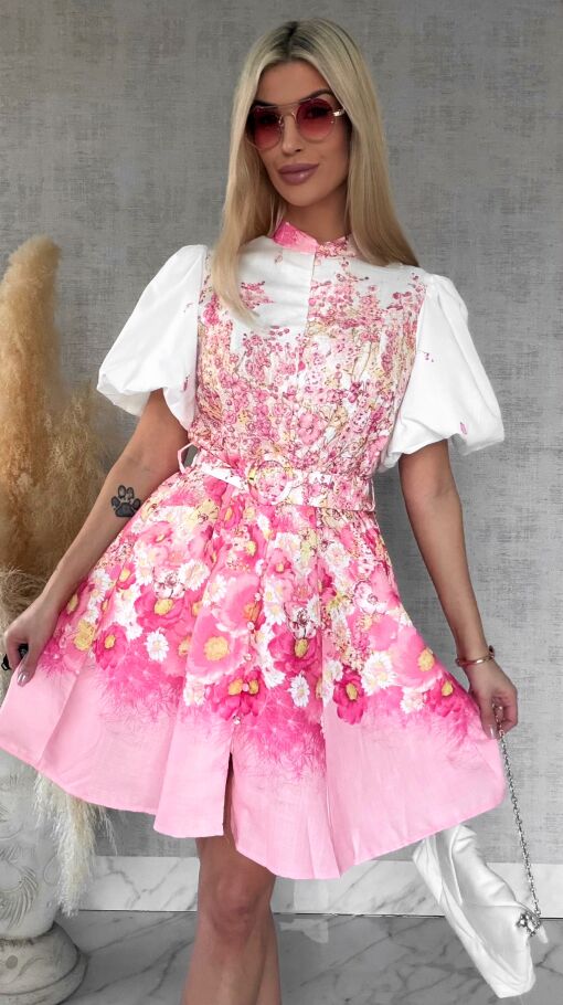 Idealna kwiatowa sukienka zapinana na guziki BAWEŁNA i LEN - R753