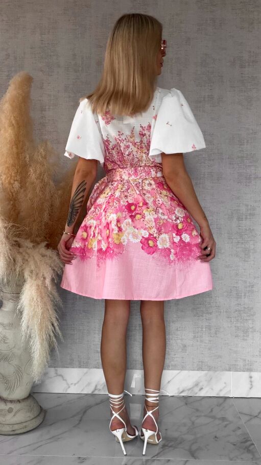 Idealna kwiatowa sukienka zapinana na guziki BAWEŁNA i LEN - R753