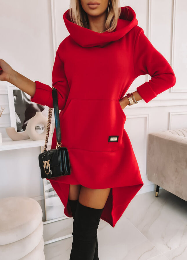 Ocieplana sukienka/bluza LONG czerwona - L166A