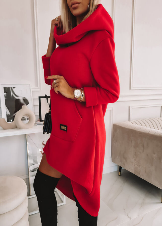 Ocieplana sukienka/bluza LONG czerwona - L166A