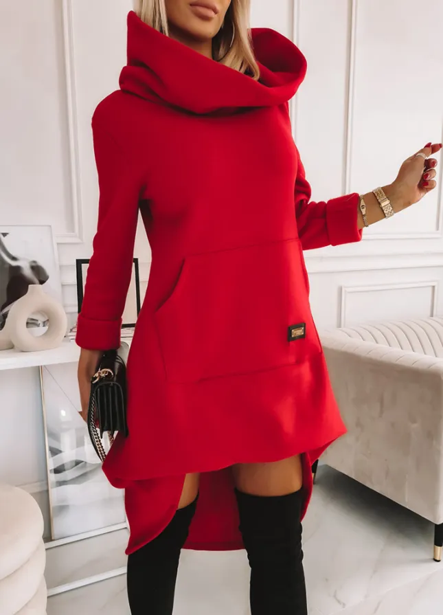 Ocieplana sukienka/bluza LONG czerwona - L166A