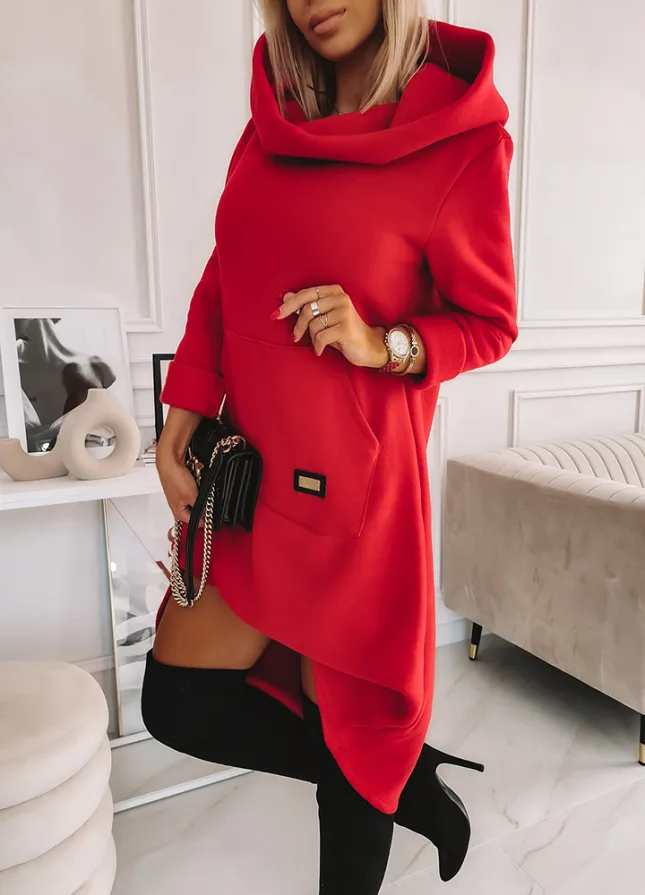 Ocieplana sukienka/bluza LONG czerwona - L166A