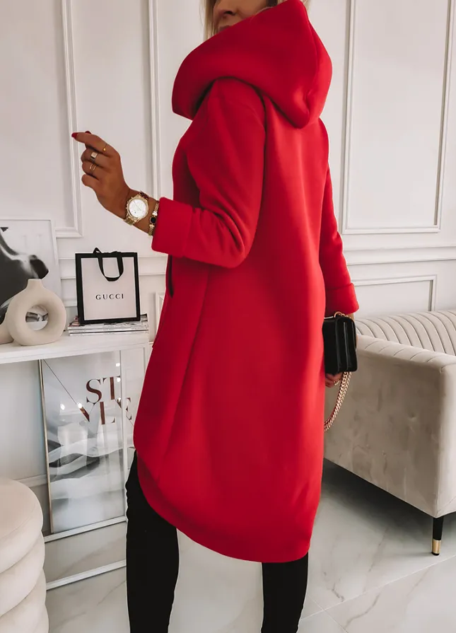 Ocieplana sukienka/bluza LONG czerwona - L166A