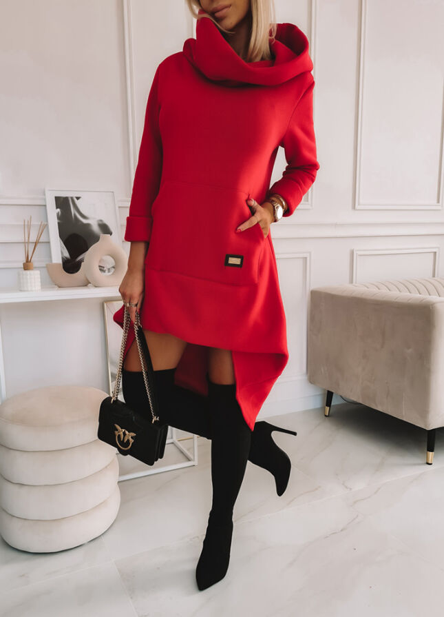 Ocieplana sukienka/bluza LONG czerwona - L166A