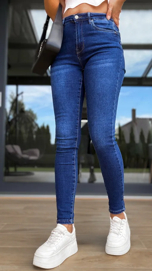 Niebieskie elastyczne spodnie jeansowe PUSH UP rurki - P997A