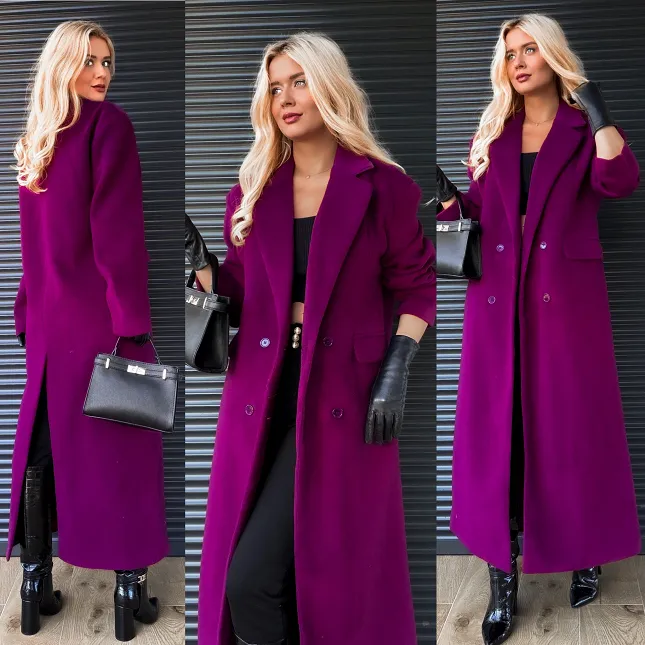 Purpurowy długi płaszcz DYPLOMATKA one size - R147