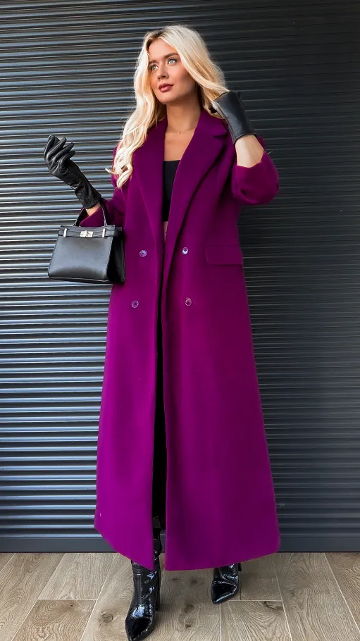 Purpurowy długi płaszcz DYPLOMATKA one size - R147