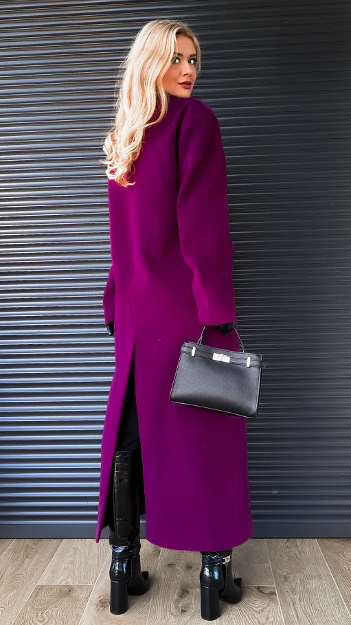 Purpurowy długi płaszcz DYPLOMATKA one size - R147