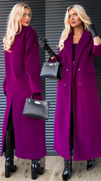 Purpurowy długi płaszcz DYPLOMATKA one size - R147