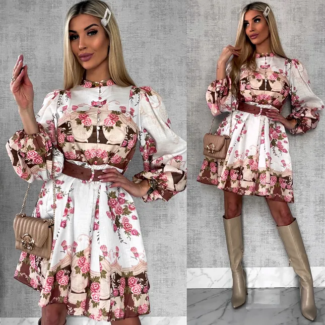 Piękna wiosenna bawełniana sukienka w kwiaty - R481