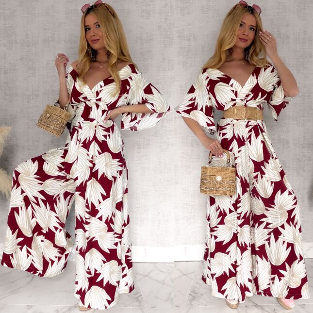 Wygodny letni kombinezon OVERSIZE w kwiatowym wzorze RED - R972