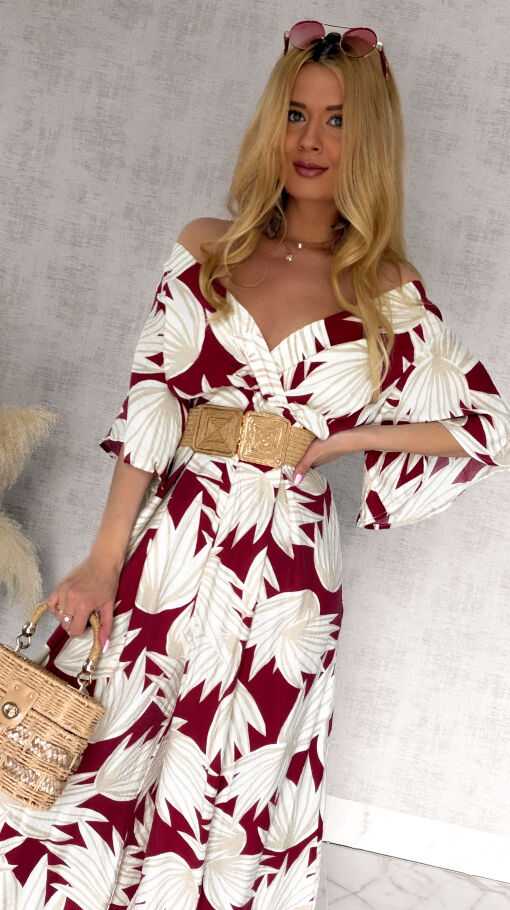 Wygodny letni kombinezon OVERSIZE w kwiatowym wzorze RED - R972
