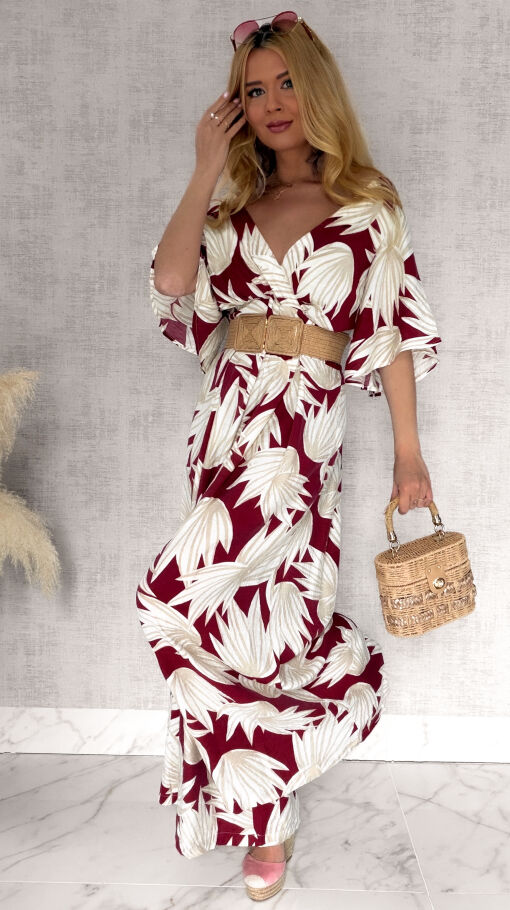 Wygodny letni kombinezon OVERSIZE w kwiatowym wzorze RED - R972