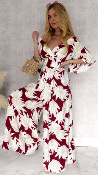 Wygodny letni kombinezon OVERSIZE w kwiatowym wzorze RED - R972