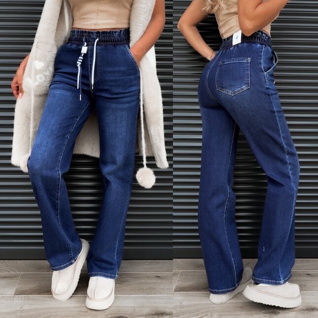 Ekstra elastyczne spodnie jeansowe z gumą w pasie BLUE JEANS - S276