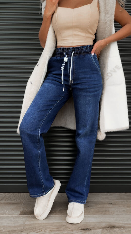 Ekstra elastyczne spodnie jeansowe z gumą w pasie BLUE JEANS - S276