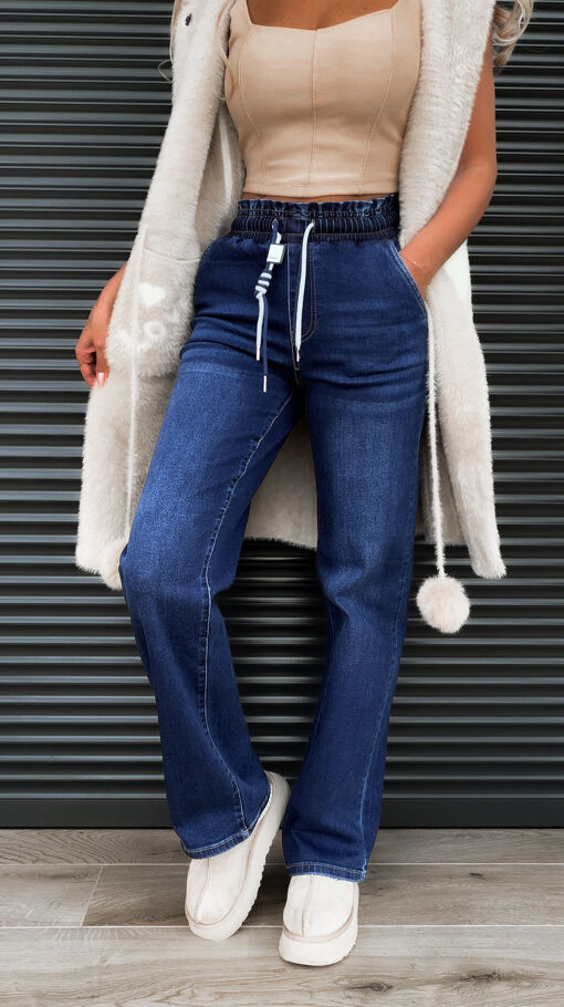 Ekstra elastyczne spodnie jeansowe z gumą w pasie BLUE JEANS - S276