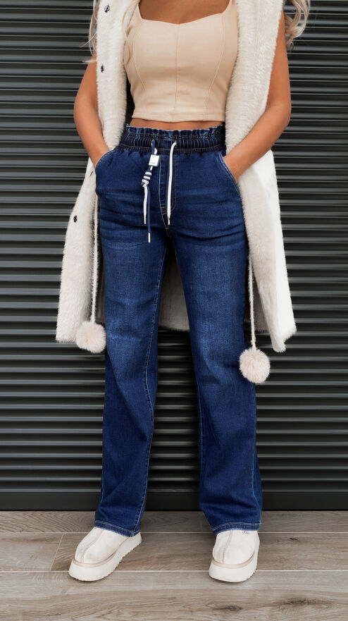Ekstra elastyczne spodnie jeansowe z gumą w pasie BLUE JEANS - S276