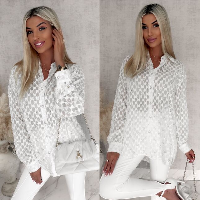 Elegancka asymetryczna koszula bawełniana modnie zdobiona ONE SIZE - S015