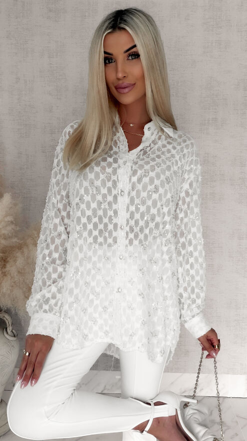 Elegancka asymetryczna koszula bawełniana modnie zdobiona ONE SIZE - S015