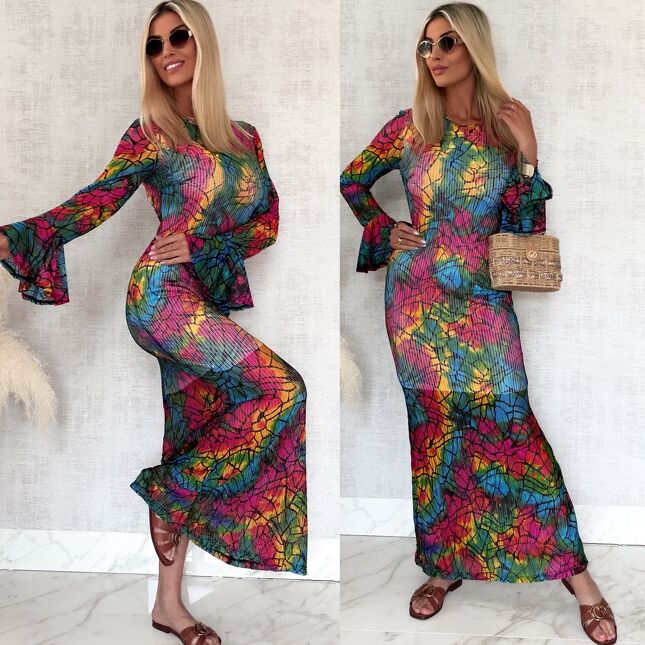 Ażurowa MAXI sukienka z odkrytymi plecami MULTI KOLOR - S050