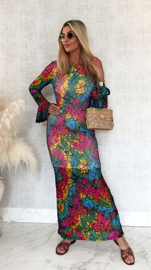 Ażurowa MAXI sukienka z odkrytymi plecami MULTI KOLOR - S050