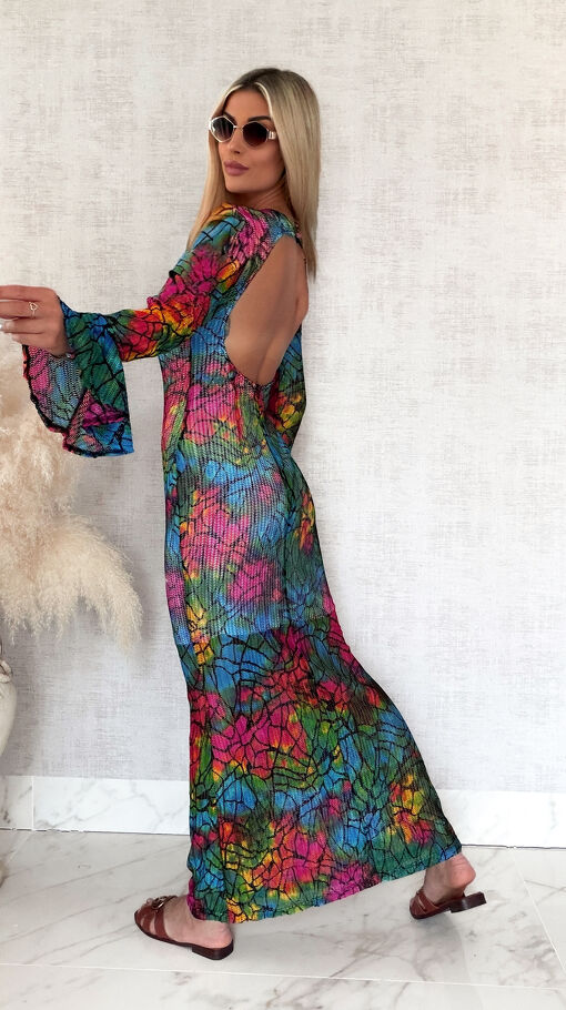 Ażurowa MAXI sukienka z odkrytymi plecami MULTI KOLOR - S050