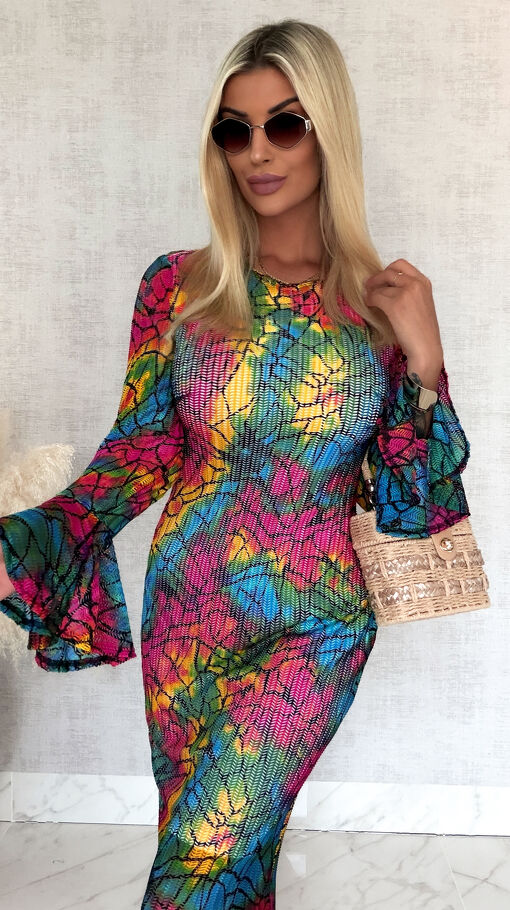 Ażurowa MAXI sukienka z odkrytymi plecami MULTI KOLOR - S050