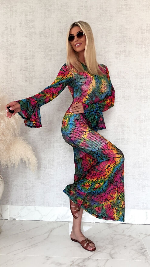 Ażurowa MAXI sukienka z odkrytymi plecami MULTI KOLOR - S050