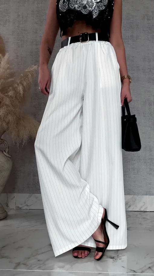 Wiosenny biały komplet w delikatne paski marynarka + spodnie ONE SIZE - R958A