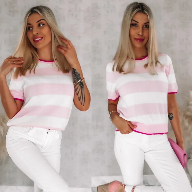 Lekka bluzka dzianinowa w pastelowe pasy ONE SIZE 100% bawełna - R855