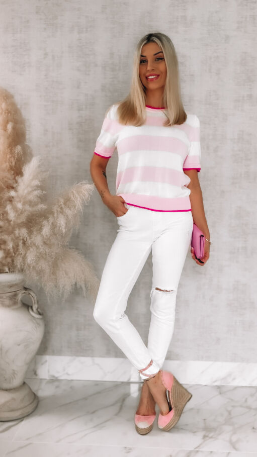 Lekka bluzka dzianinowa w pastelowe pasy ONE SIZE 100% bawełna - R855