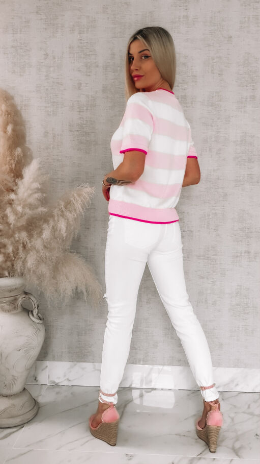 Lekka bluzka dzianinowa w pastelowe pasy ONE SIZE 100% bawełna - R855