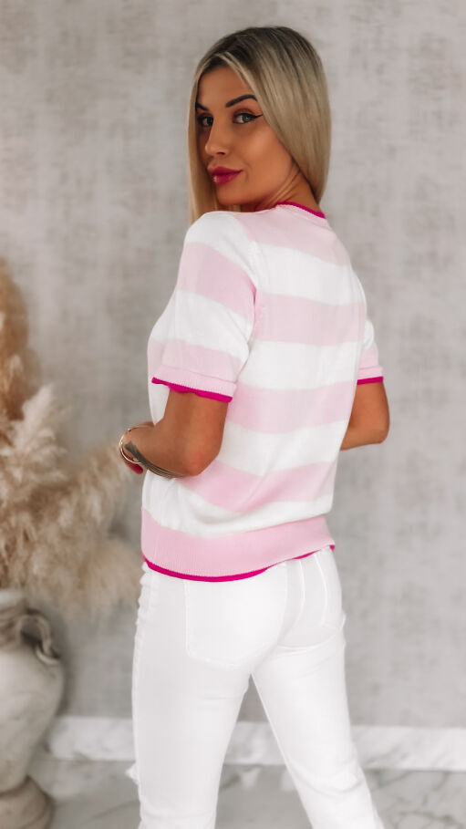 Lekka bluzka dzianinowa w pastelowe pasy ONE SIZE 100% bawełna - R855